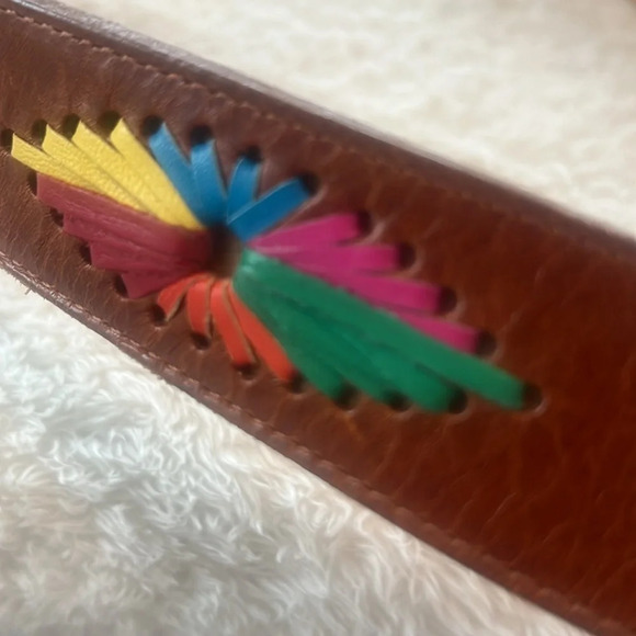 Vintage Women’s Brown Leather Belt Sz L Made USA Hankton 337 Colorful Starbursts - Picture 16 of 16